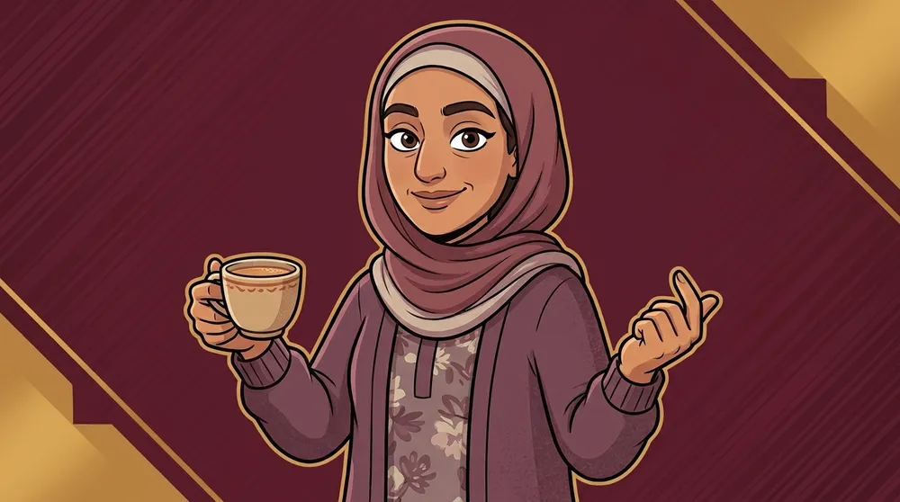 Sadia holding a cup of chai